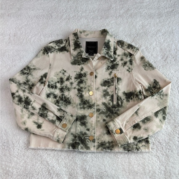 Sanctuary Jackets & Blazers - Sanctuary Cream and Green Tie-Dye Jean Jacket